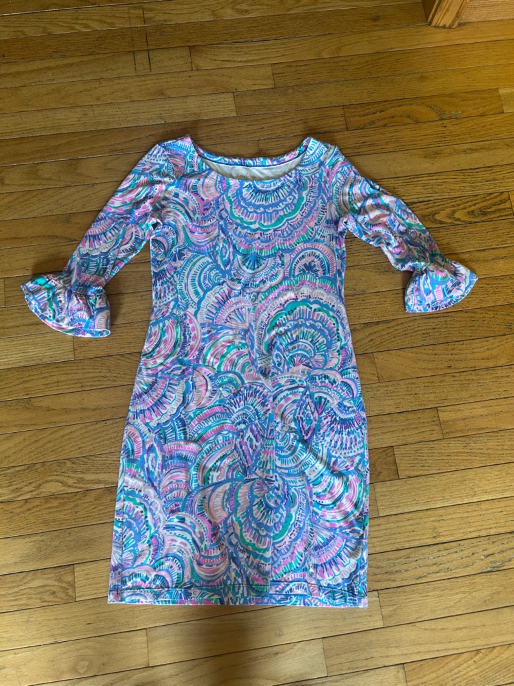 Lilly Pulitzer Pink & Blue Swirl Print Ruffle-Sleeve Dress